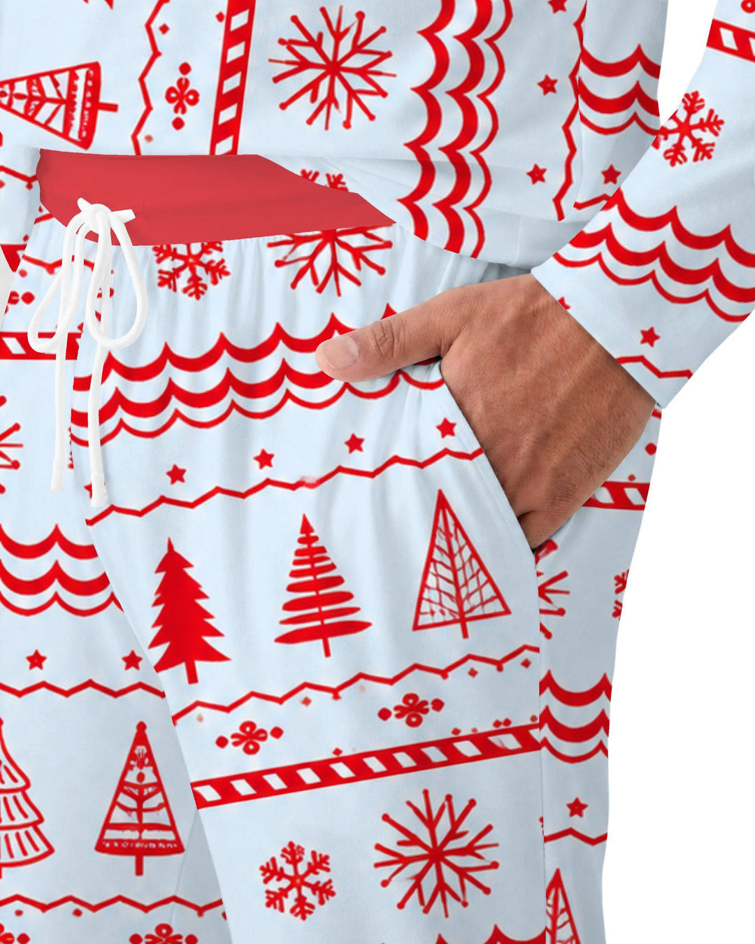 Red Nordic Christmas Trees & Snowflakes Bamboo Men's Pajama Set
