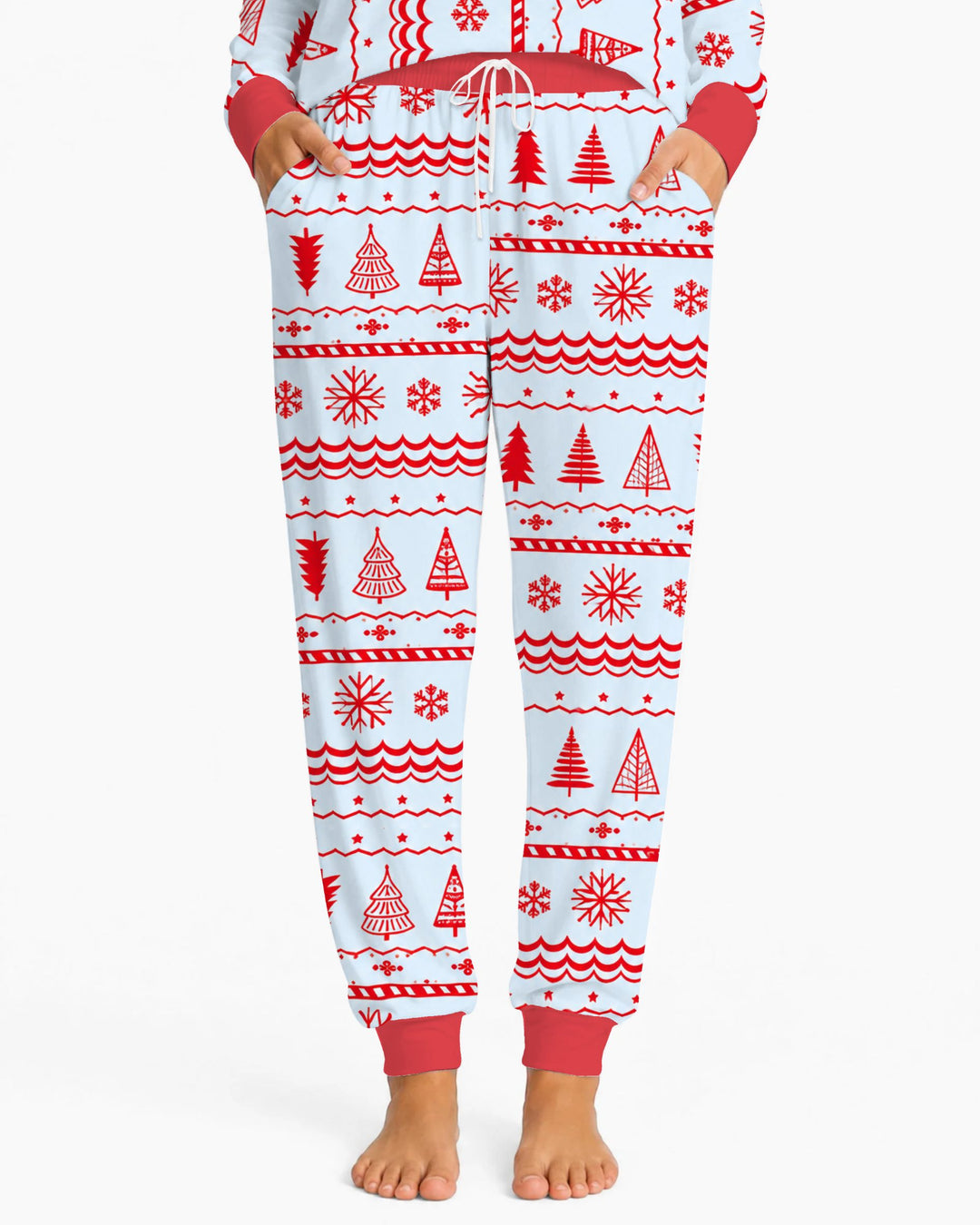 Red Nordic Christmas Trees & Snowflakes Bamboo Women Pajama Set