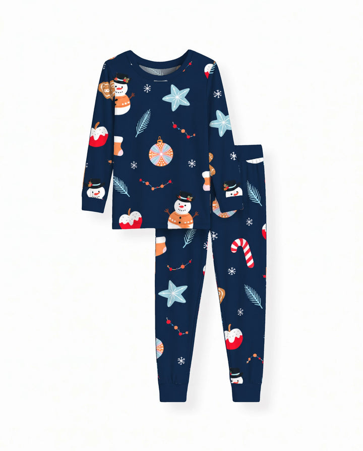 Midnight Snowman Christmas Treats Bamboo Two Piece Long Sleeve Pajama Set