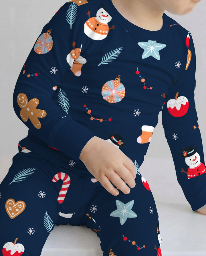 Midnight Snowman Christmas Treats Bamboo Two Piece Long Sleeve Pajama Set