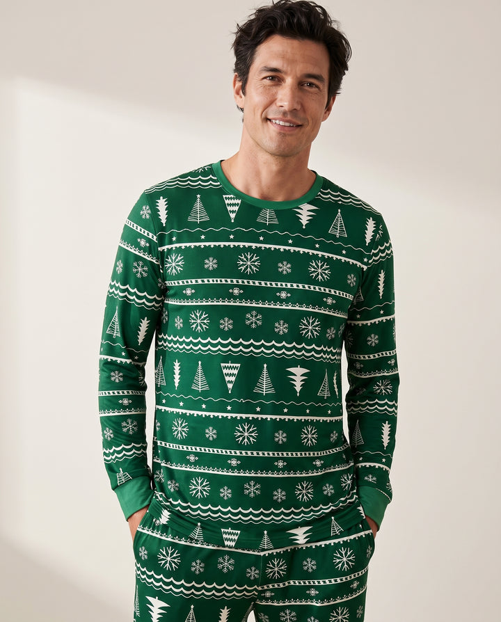 Evergreen Nordic Christmas Trees Bamboo Men's Pajama Set