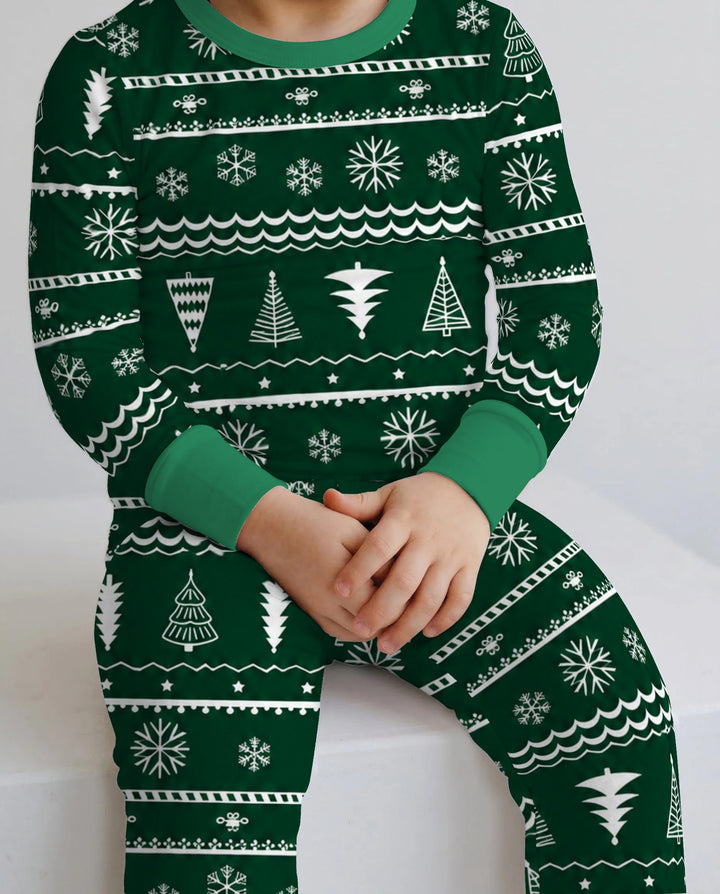 Evergreen Nordic Christmas Trees Bamboo Two Piece Long Sleeve Pajama Set