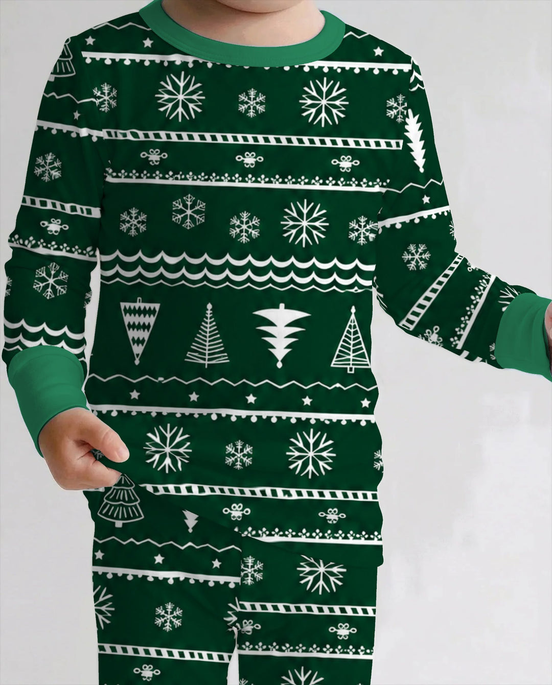 Evergreen Nordic Christmas Trees Bamboo Two Piece Long Sleeve Pajama Set