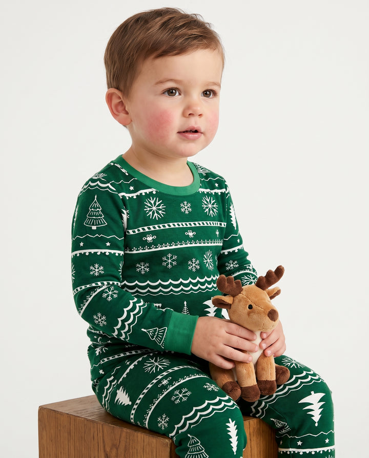 Evergreen Nordic Christmas Trees Bamboo Two Piece Long Sleeve Pajama Set