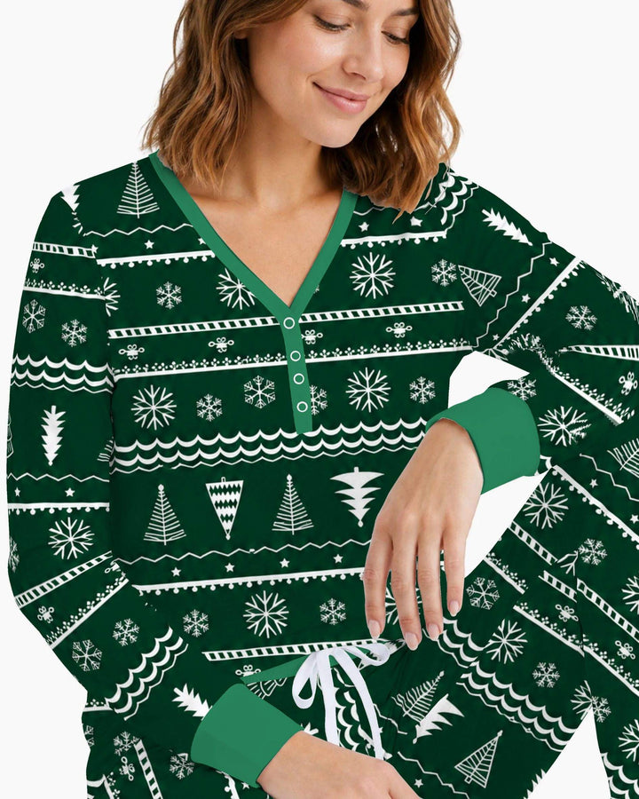 Evergreen Nordic Christmas Trees Bamboo Women Pajama Set