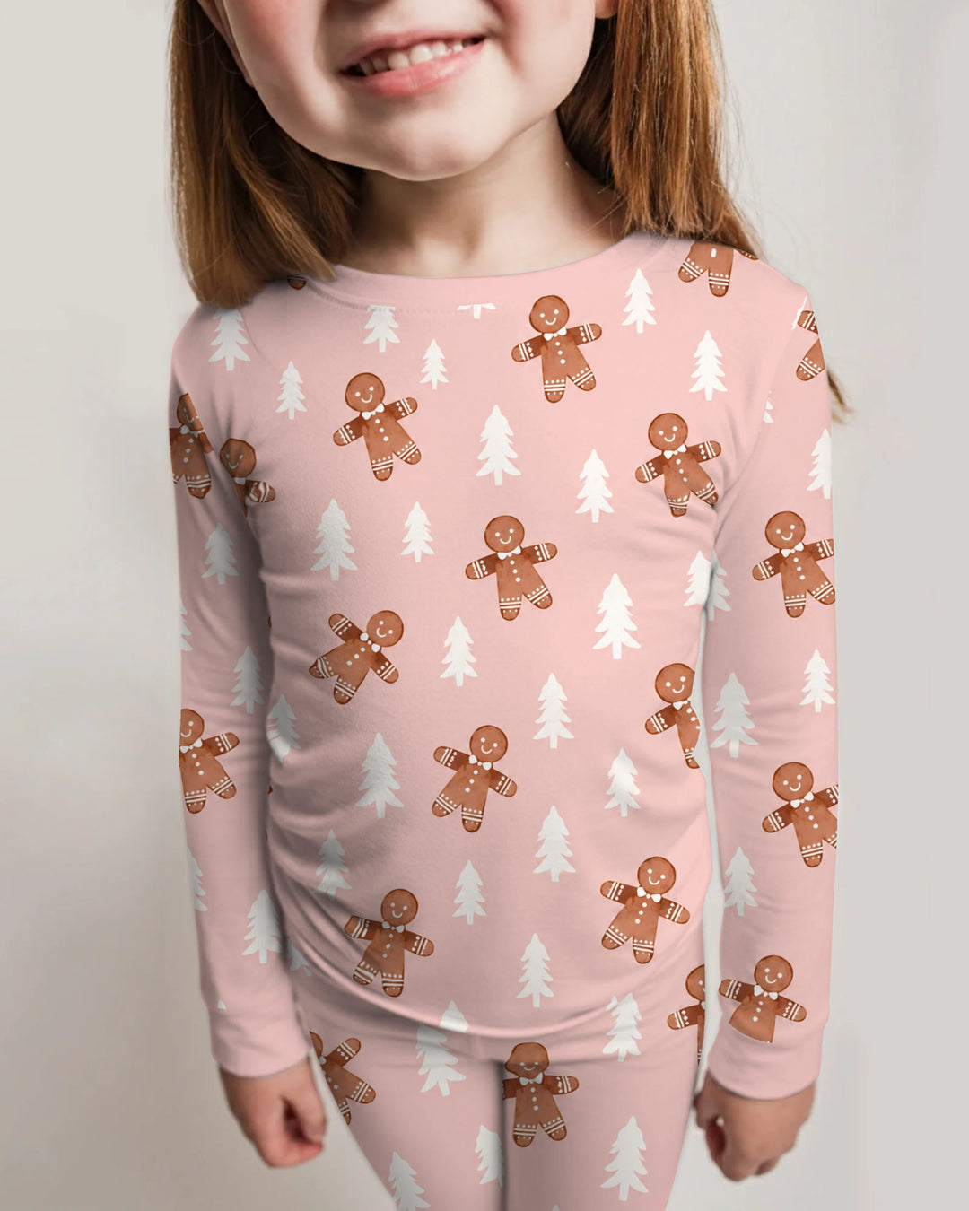 Pink Gingerbread Christmas Forest Bamboo Two Piece Long Sleeve Pajama Set