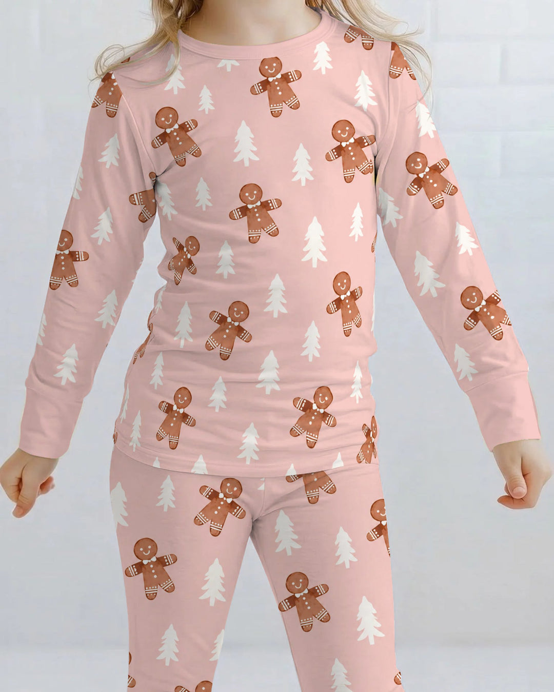 Pink Gingerbread Christmas Forest Bamboo Two Piece Long Sleeve Pajama Set