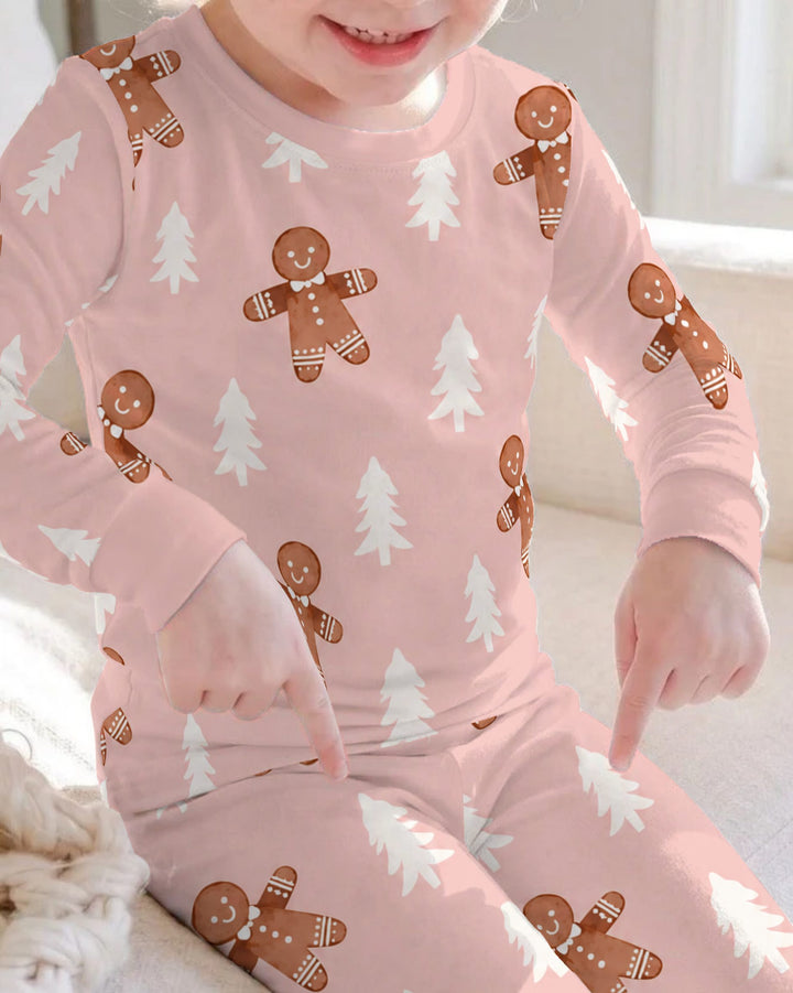 Pink Gingerbread Christmas Forest Bamboo Two Piece Long Sleeve Pajama Set