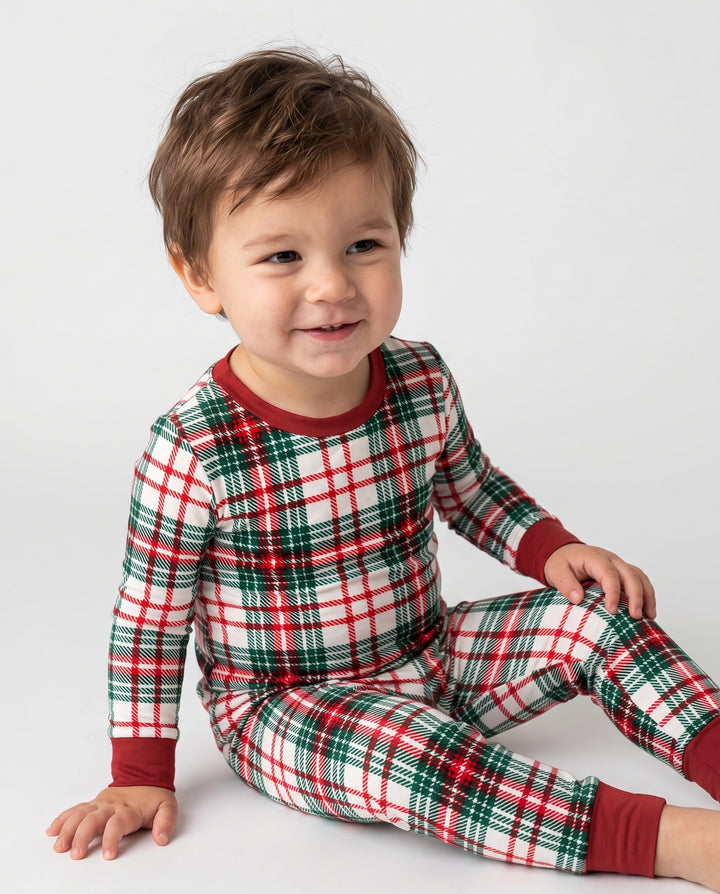 Classic Christmas Tartan Plaid Bamboo Two Piece Long Sleeve Pajama Set