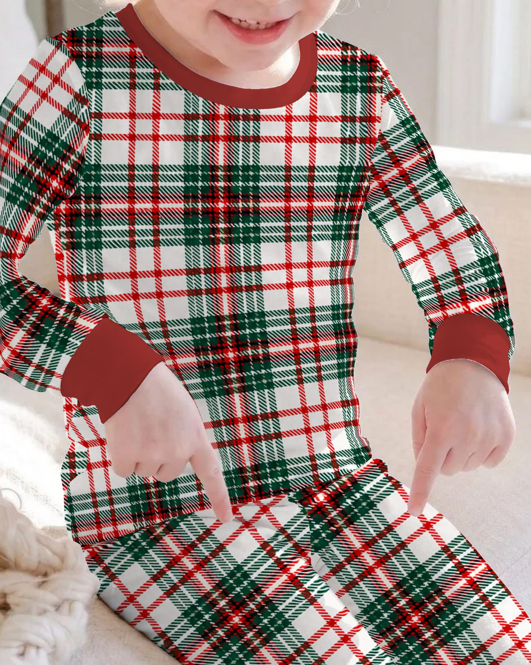 Classic Christmas Tartan Plaid Bamboo Two Piece Long Sleeve Pajama Set