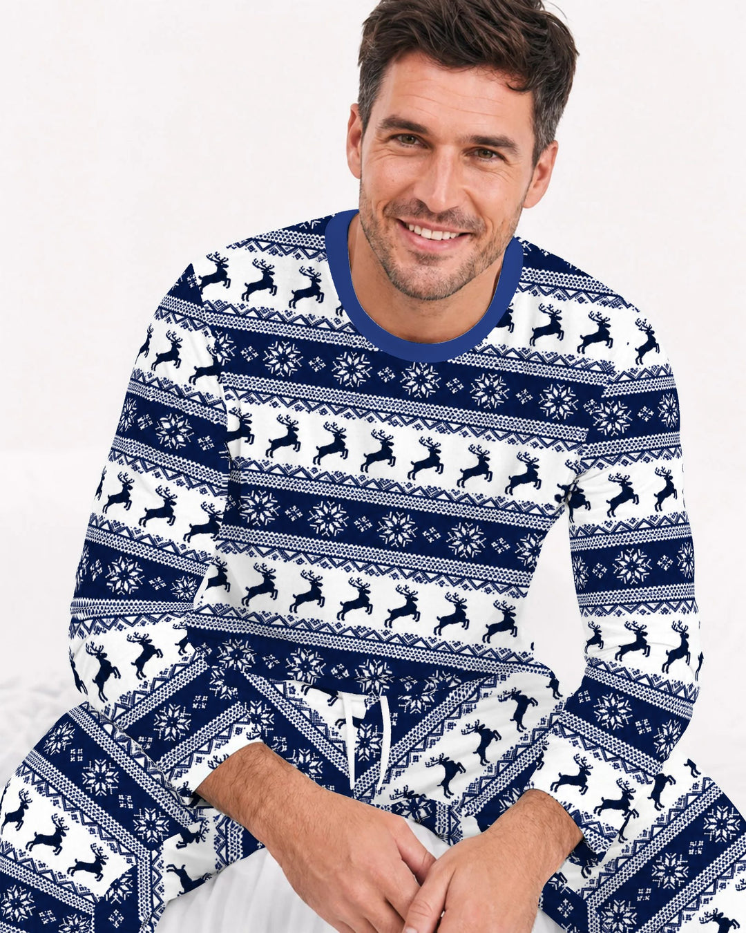 Navy Nordic Reindeer Fair Isle Bamboo Men's Pajama Set
