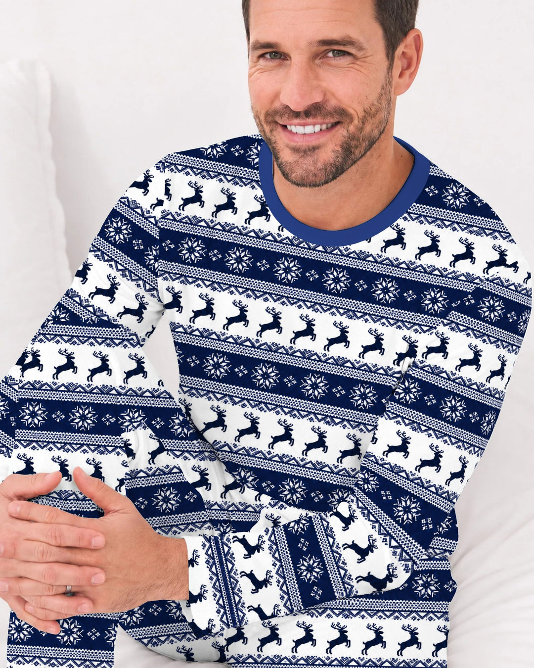 Navy Nordic Reindeer Fair Isle Bamboo Men's Pajama Set