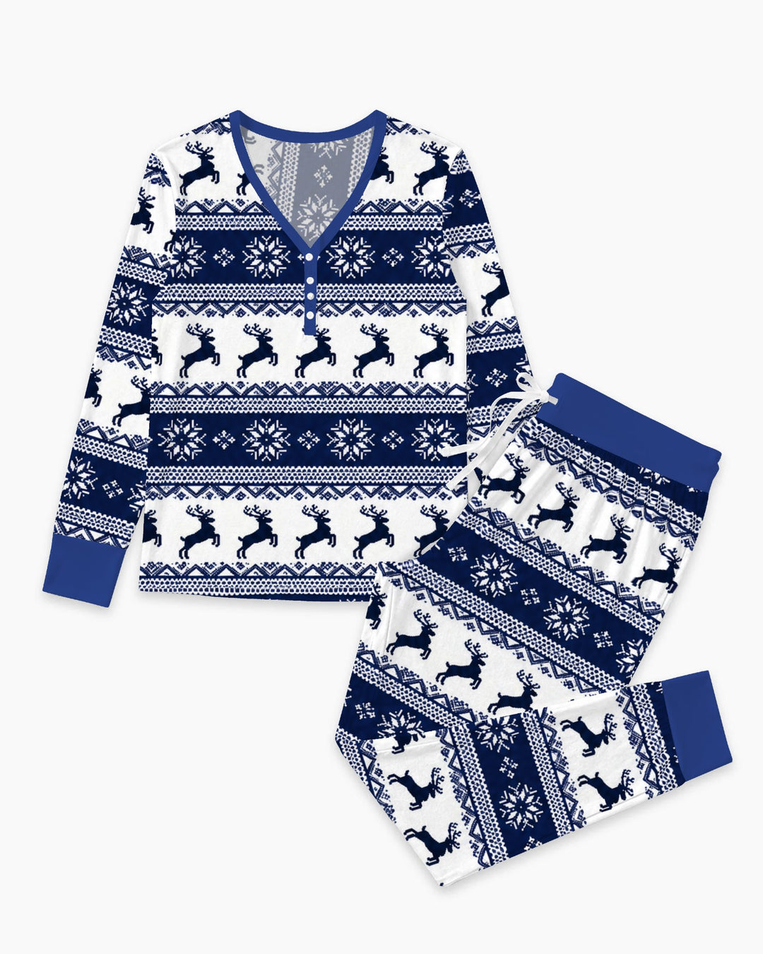 Navy Nordic Reindeer Fair Isle Bamboo Women Pajama Set