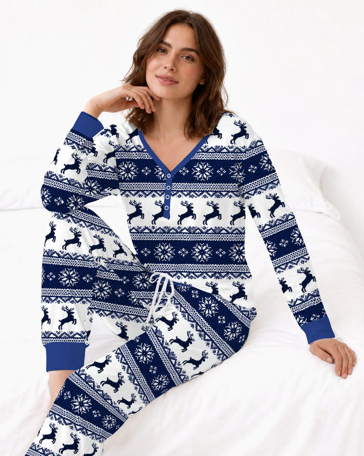 Navy Nordic Reindeer Fair Isle Bamboo Women Pajama Set