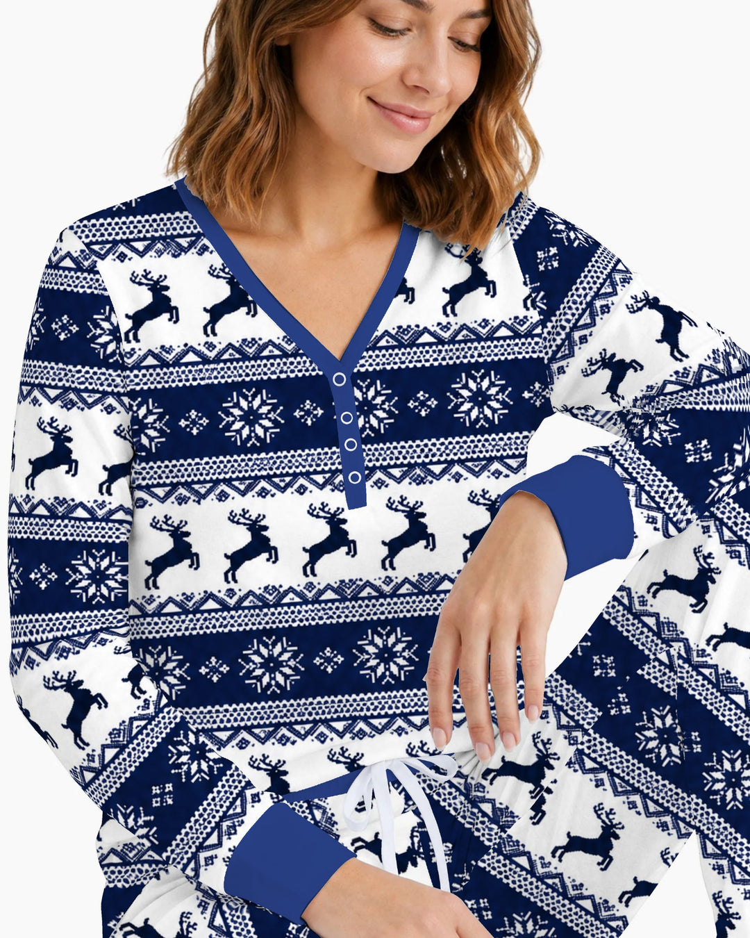 Navy Nordic Reindeer Fair Isle Bamboo Women Pajama Set