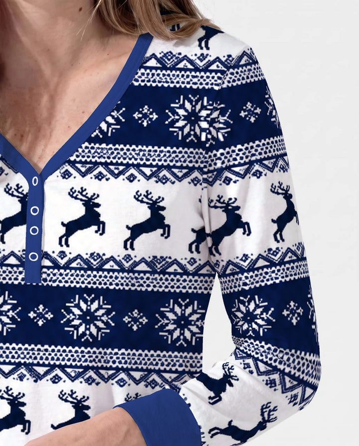 Navy Nordic Reindeer Fair Isle Bamboo Women Pajama Set