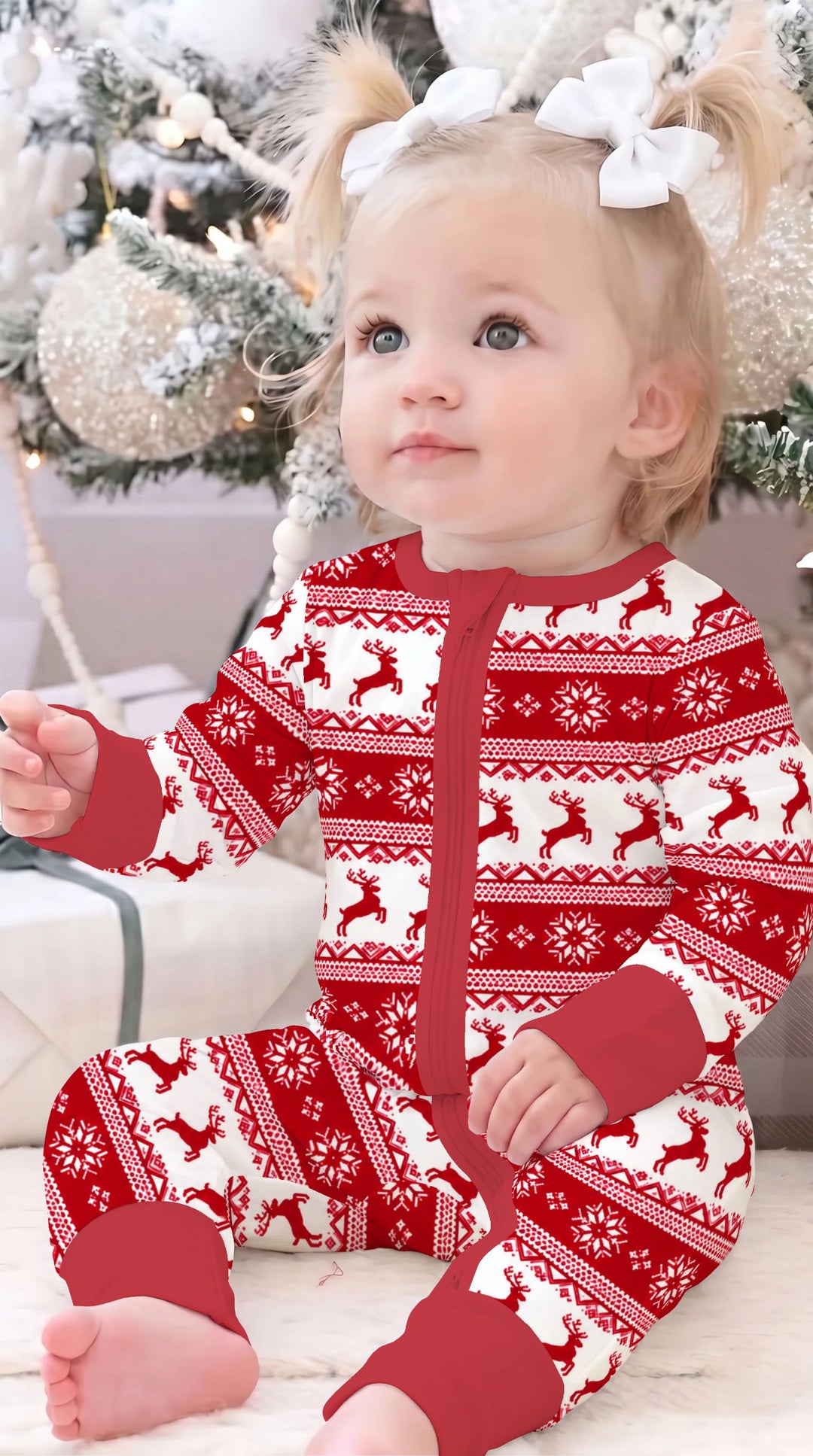 Red Nordic Reindeer Fair Isle Bamboo Convertible Zippy