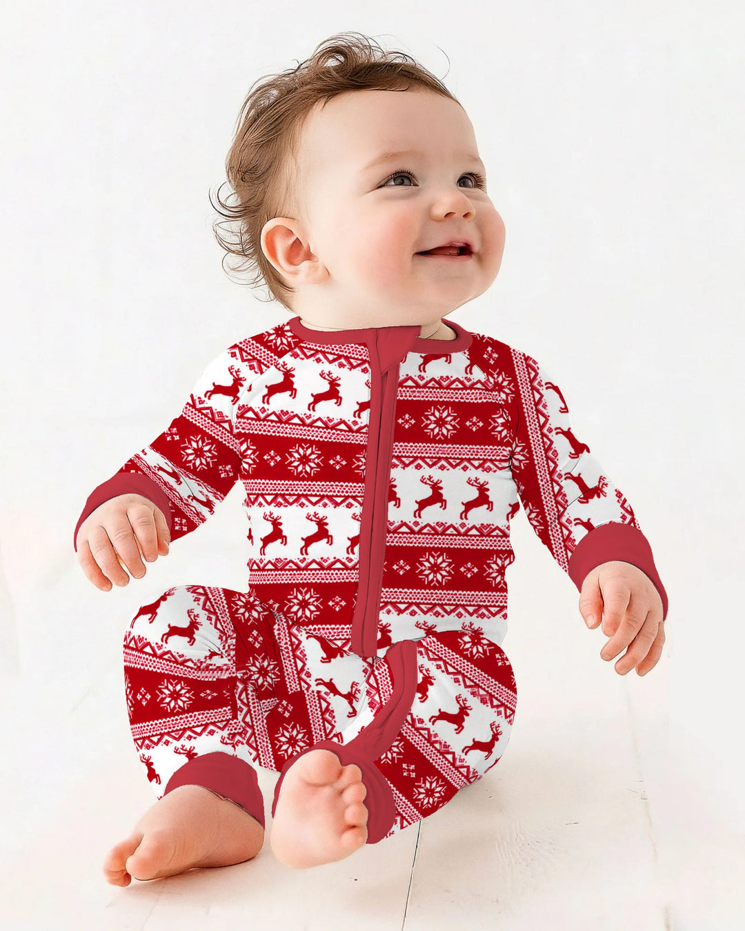 Red Nordic Reindeer Fair Isle Bamboo Convertible Zippy