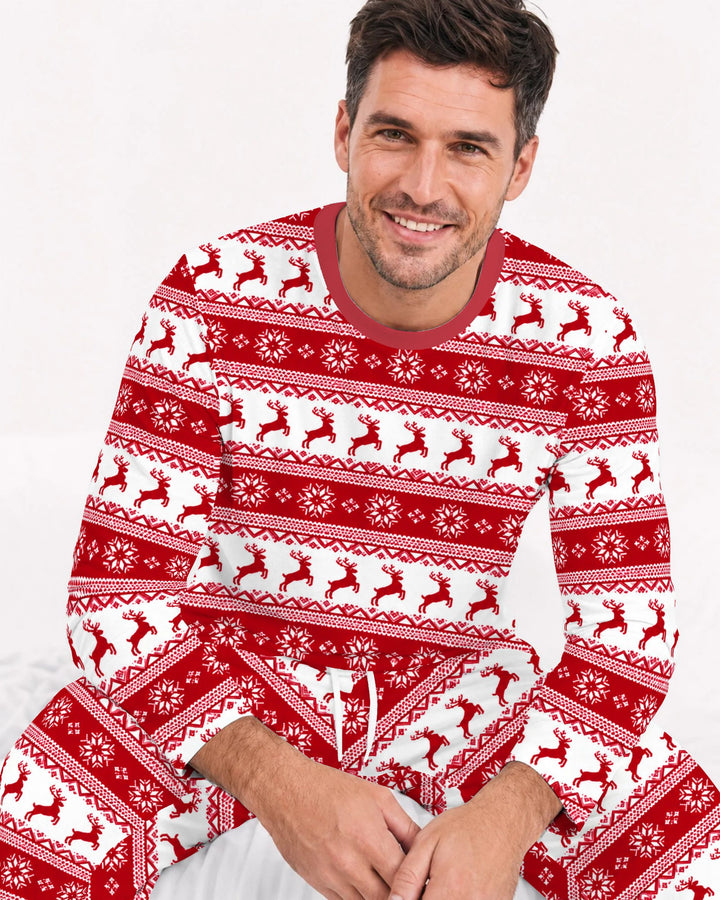 Red Nordic Reindeer Fair Isle Bamboo Men's Pajama Set