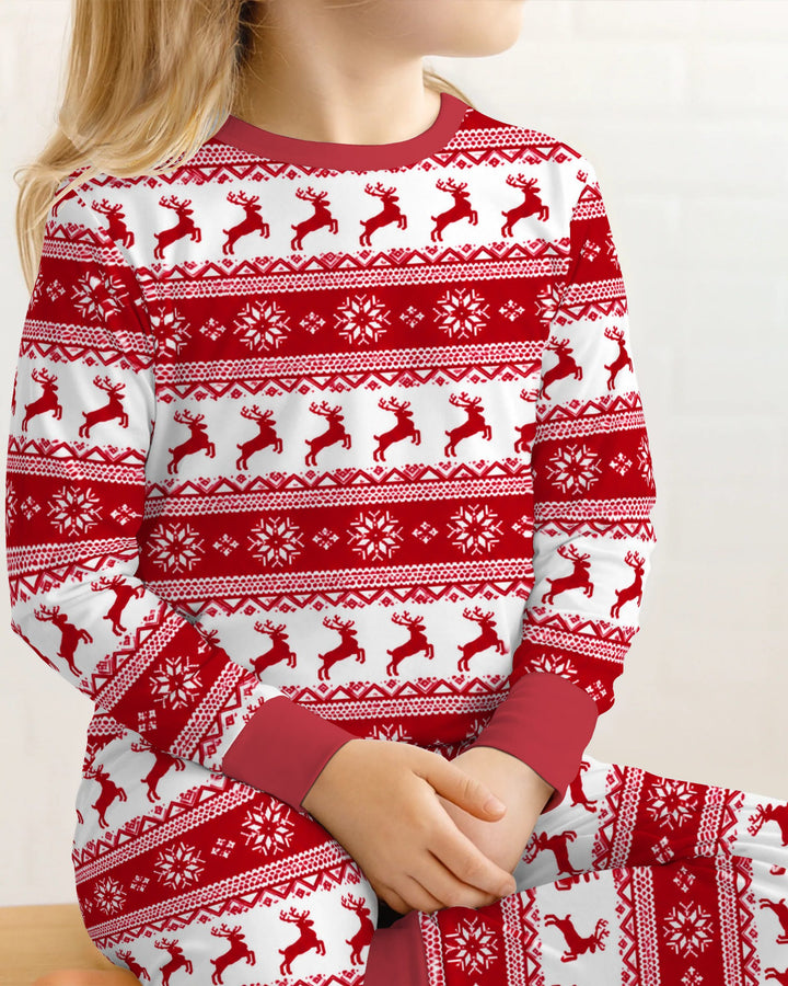 Red Nordic Reindeer Fair Isle Bamboo Two Piece Long Sleeve Pajama Set