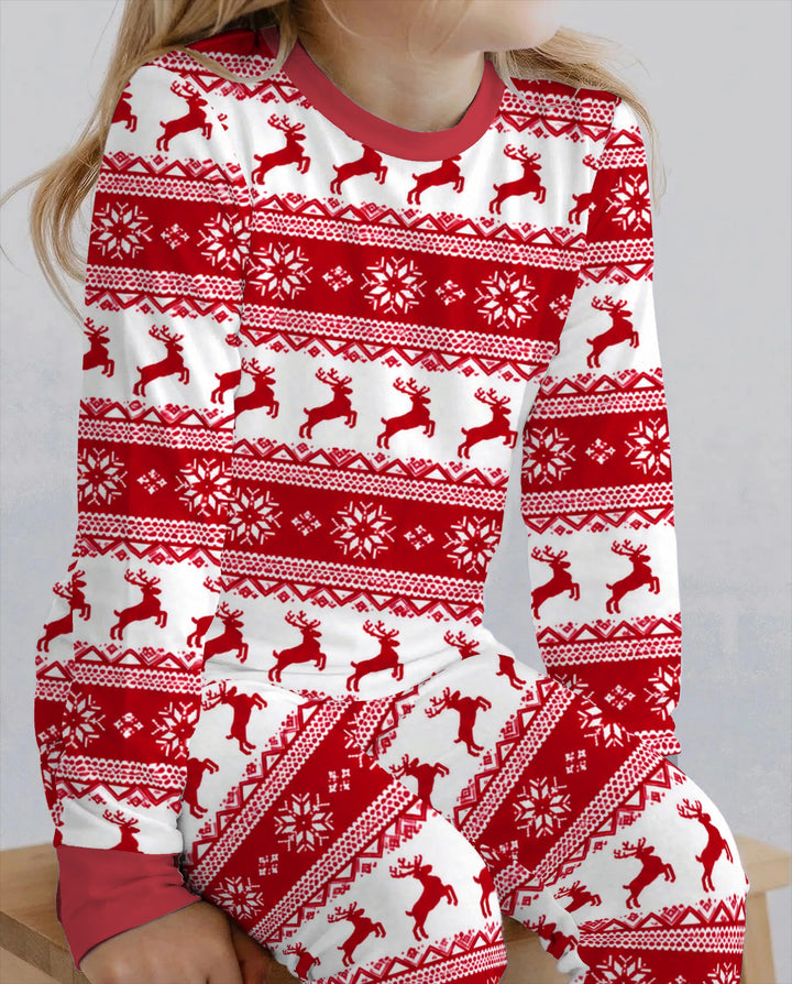 Red Nordic Reindeer Fair Isle Bamboo Two Piece Long Sleeve Pajama Set