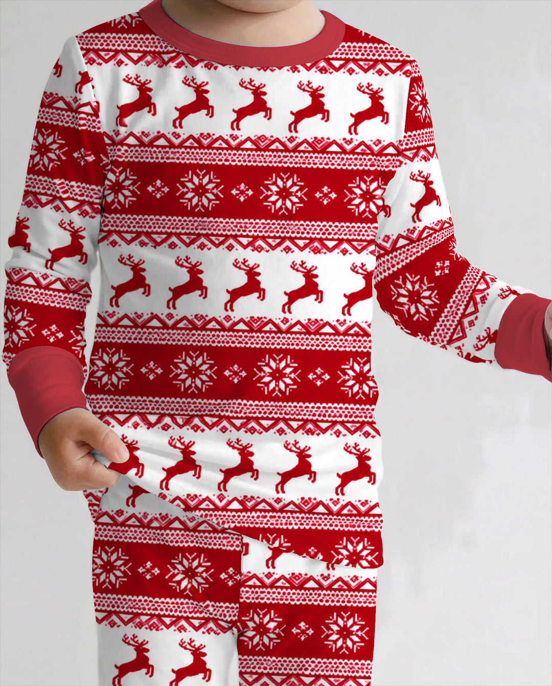 Red Nordic Reindeer Fair Isle Bamboo Two Piece Long Sleeve Pajama Set