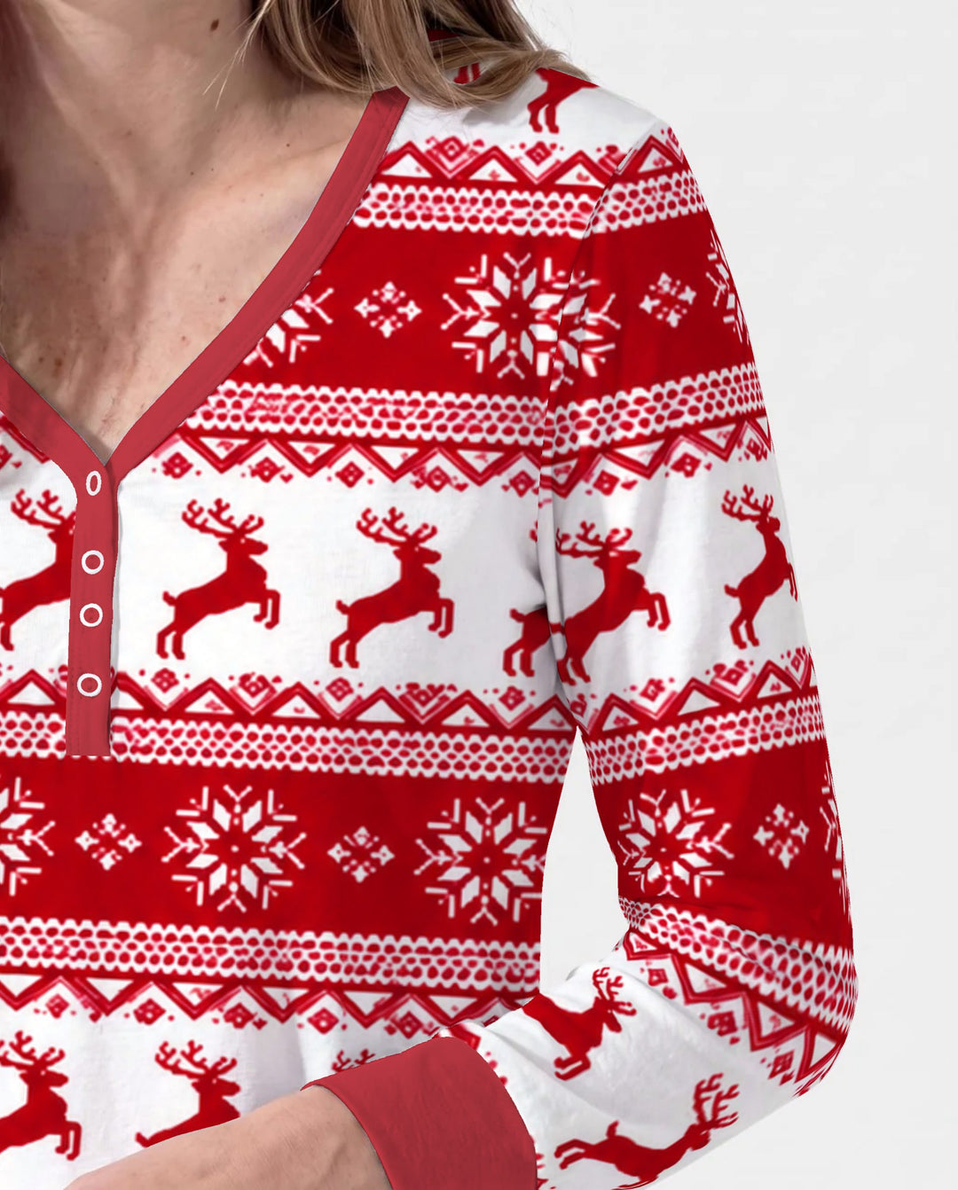 Red Nordic Reindeer Fair Isle Bamboo Women Pajama Set