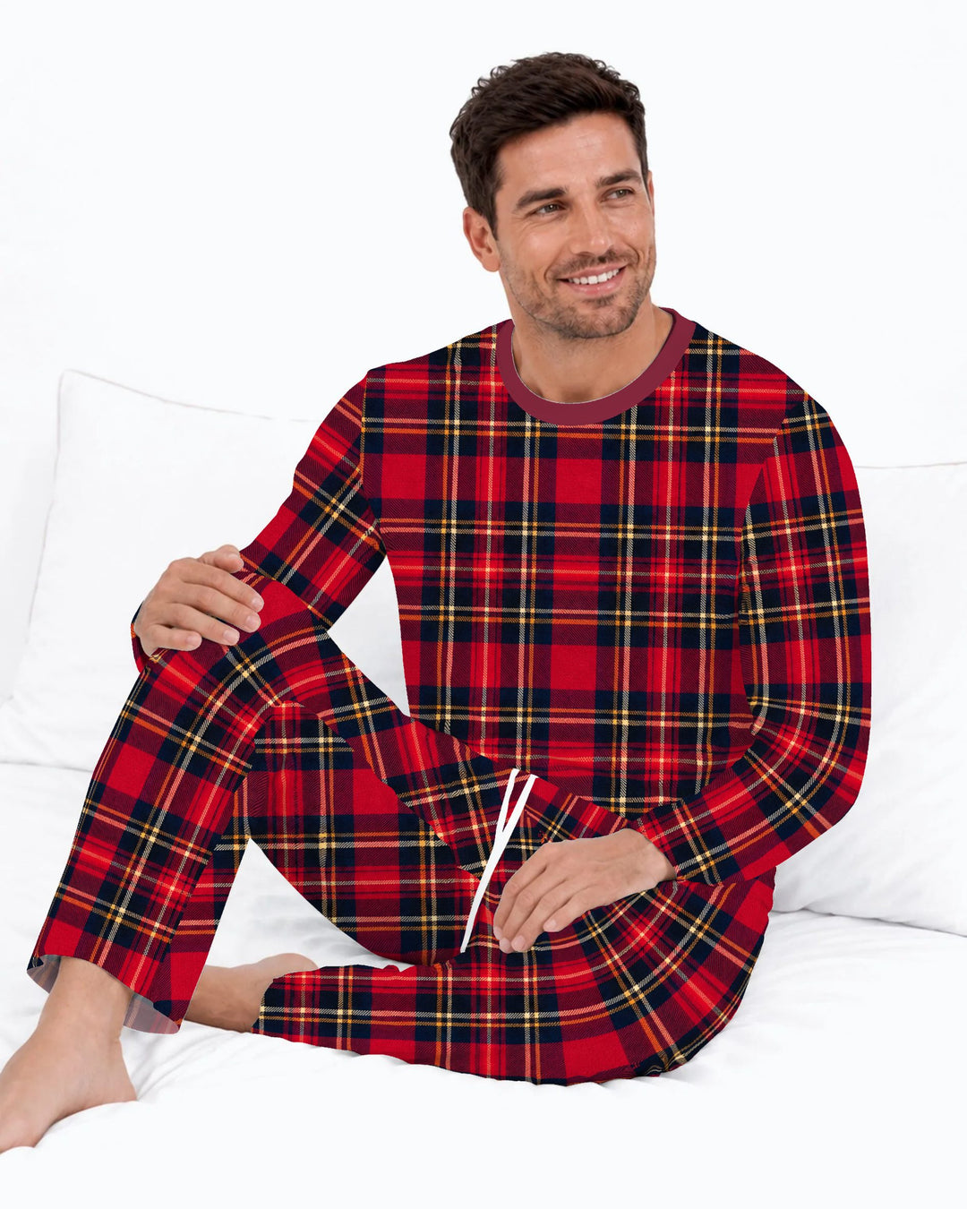 Classic Red Christmas Tartan Plaid Bamboo Men's Pajama Set