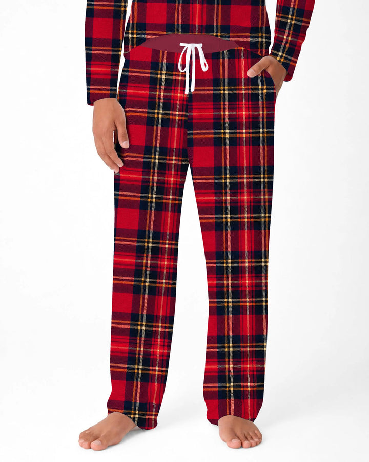 Classic Red Christmas Tartan Plaid Bamboo Men's Pajama Set