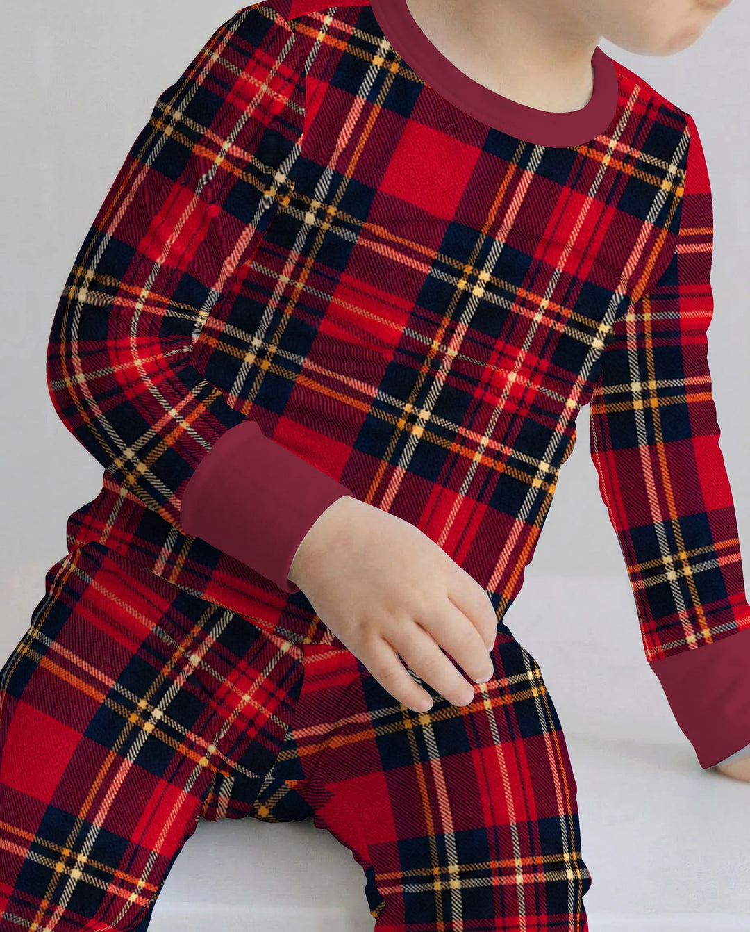 Classic Red Christmas Tartan Plaid Bamboo Two Piece Long Sleeve Pajama Set