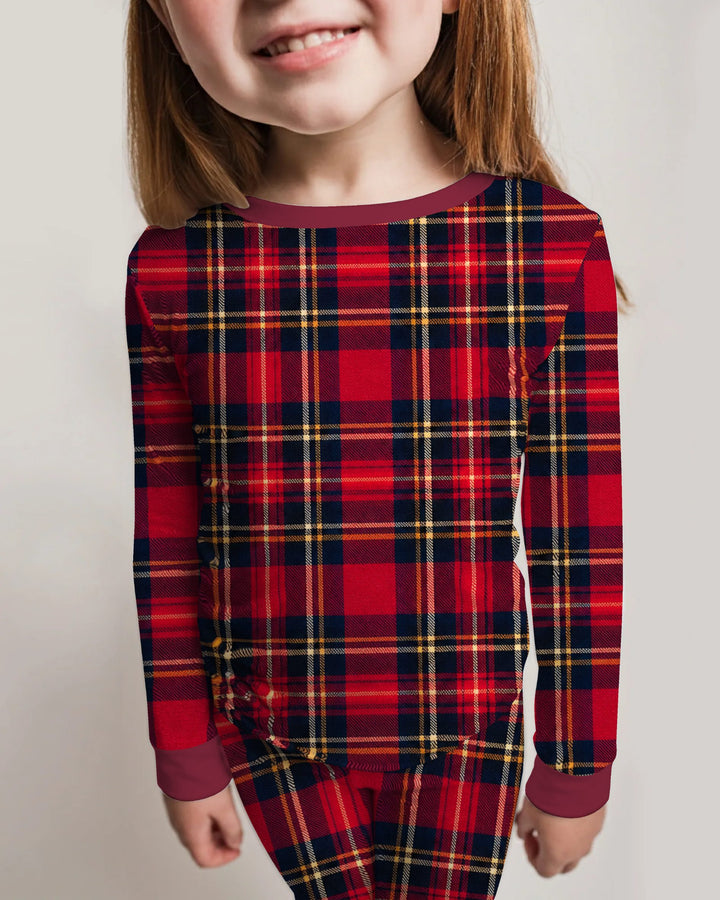 Classic Red Christmas Tartan Plaid Bamboo Two Piece Long Sleeve Pajama Set