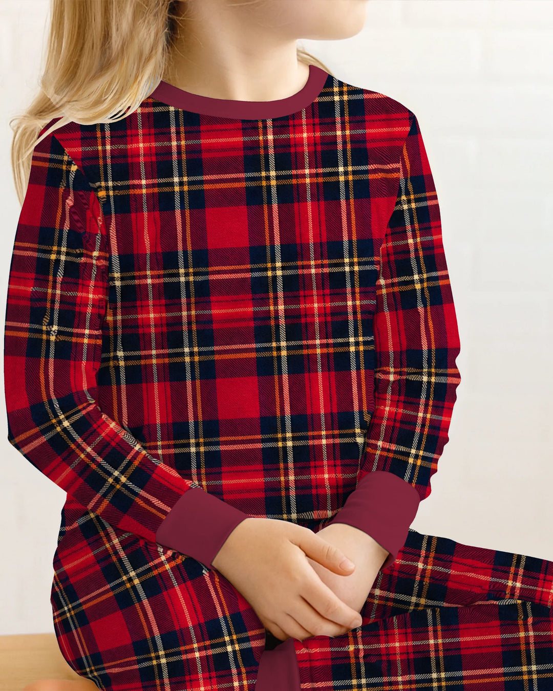 Classic Red Christmas Tartan Plaid Bamboo Two Piece Long Sleeve Pajama Set
