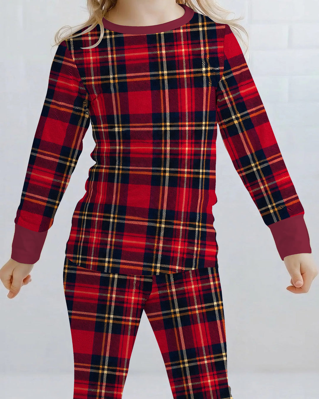 Classic Red Christmas Tartan Plaid Bamboo Two Piece Long Sleeve Pajama Set