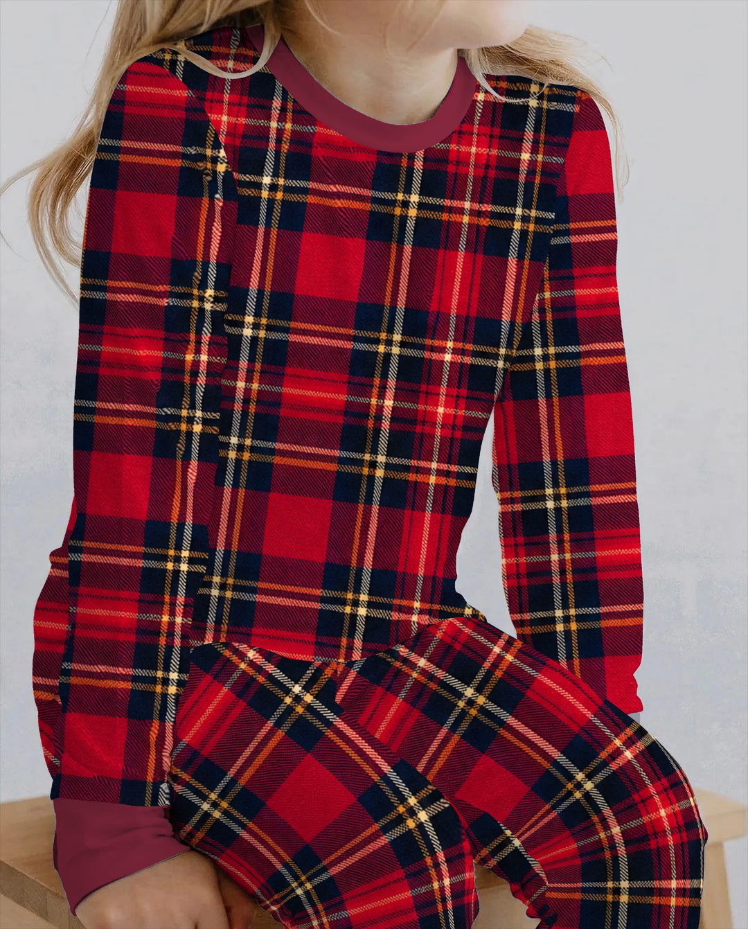 Classic Red Christmas Tartan Plaid Bamboo Two Piece Long Sleeve Pajama Set