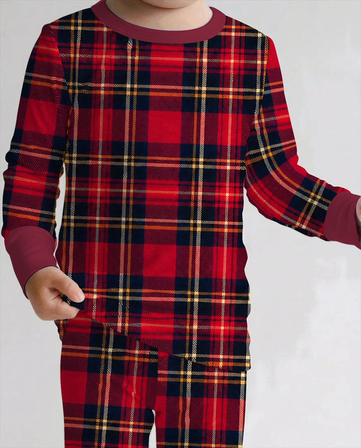 Classic Red Christmas Tartan Plaid Bamboo Two Piece Long Sleeve Pajama Set