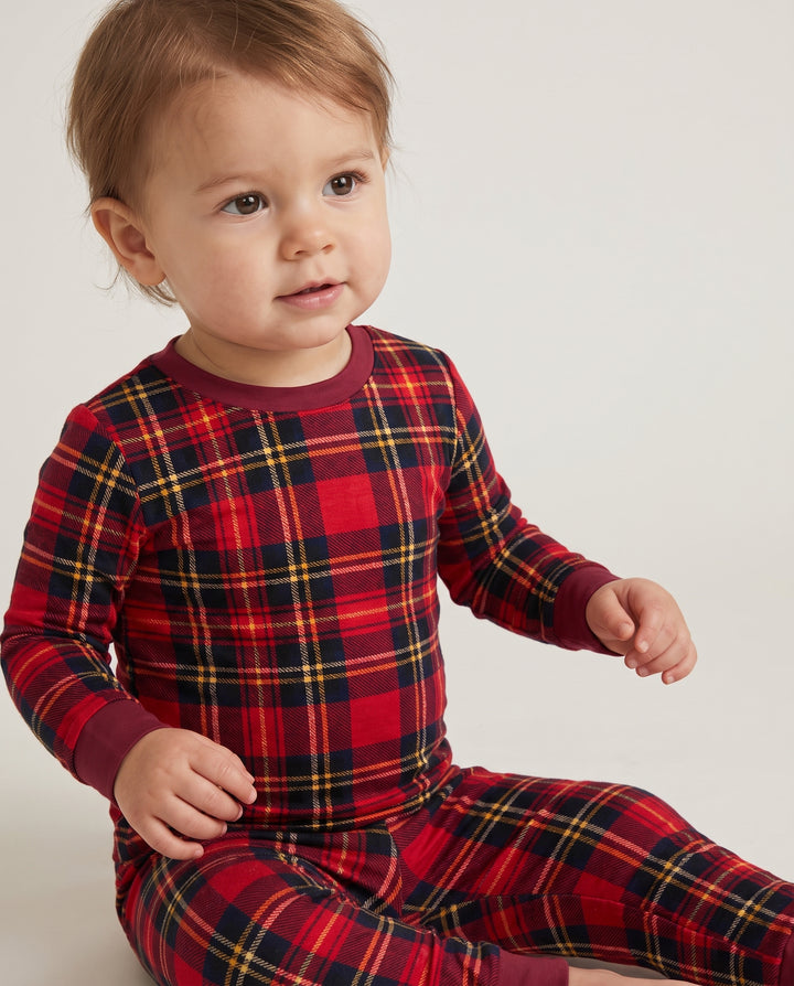 Classic Red Christmas Tartan Plaid Bamboo Two Piece Long Sleeve Pajama Set