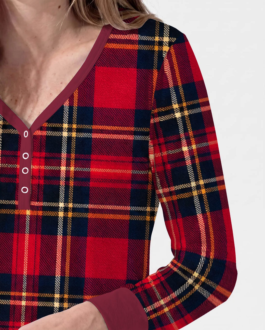 Classic Red Christmas Tartan Plaid Bamboo Women Pajama Set