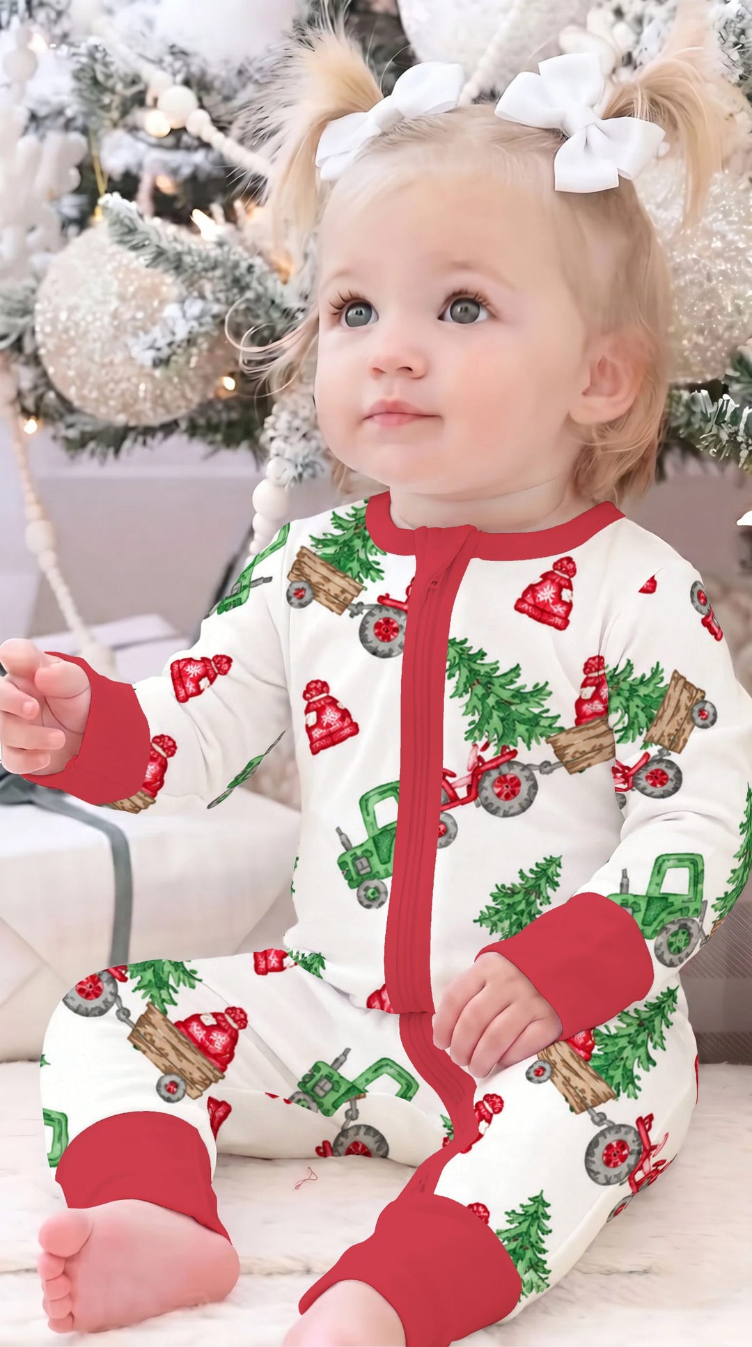 Christmas Tree Farm Tractor & Winter Hats Bamboo Convertible Zippy
