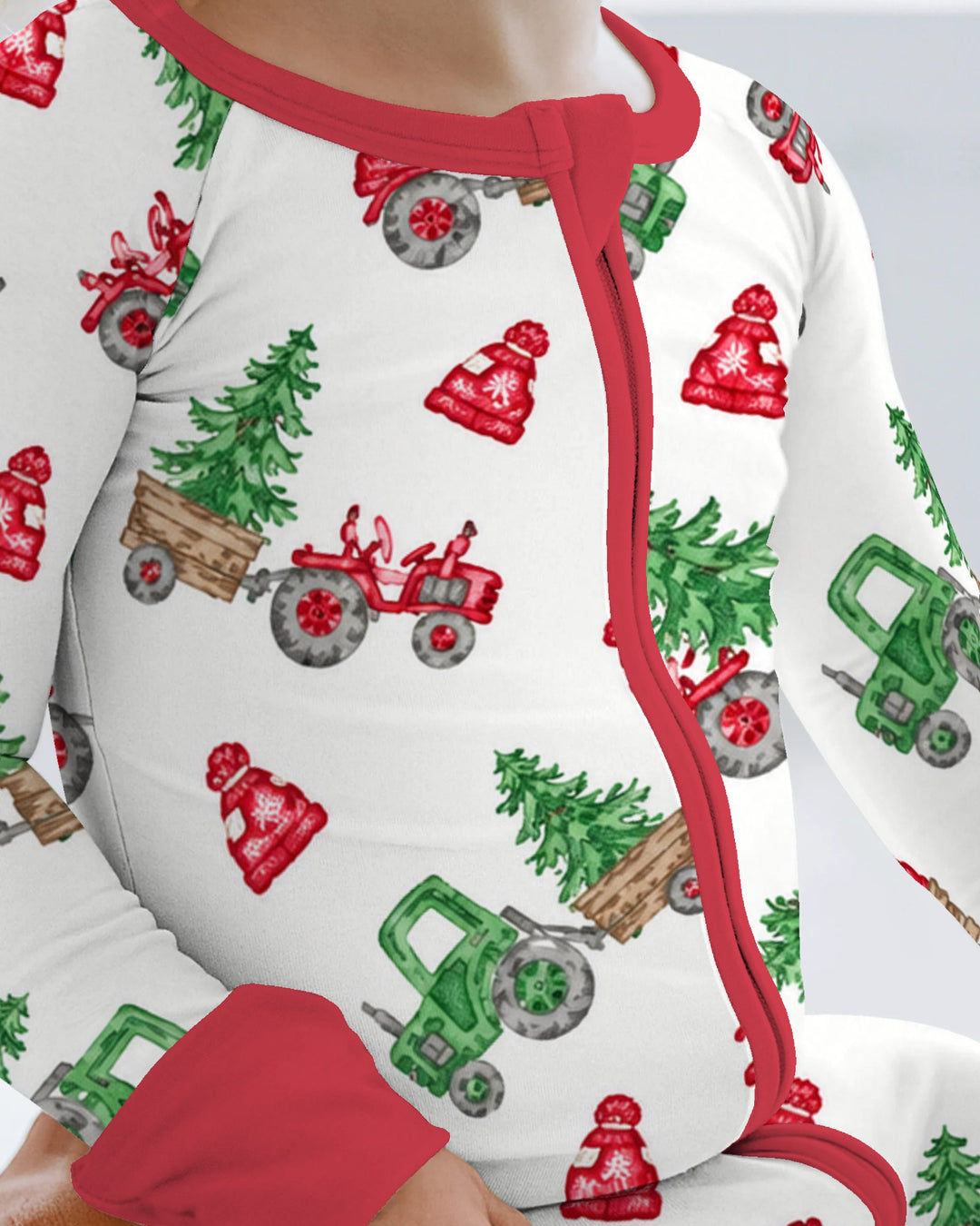Christmas Tree Farm Tractor & Winter Hats Bamboo Convertible Zippy