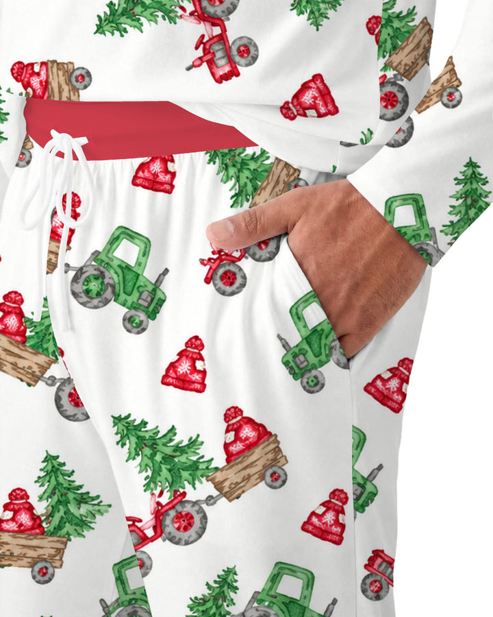 Christmas Tree Farm Tractor & Winter Hats Bamboo Men's Pajama Set
