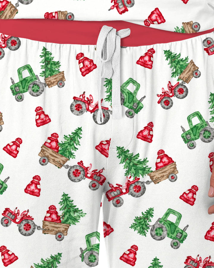 Christmas Tree Farm Tractor & Winter Hats Bamboo Men's Pajama Set
