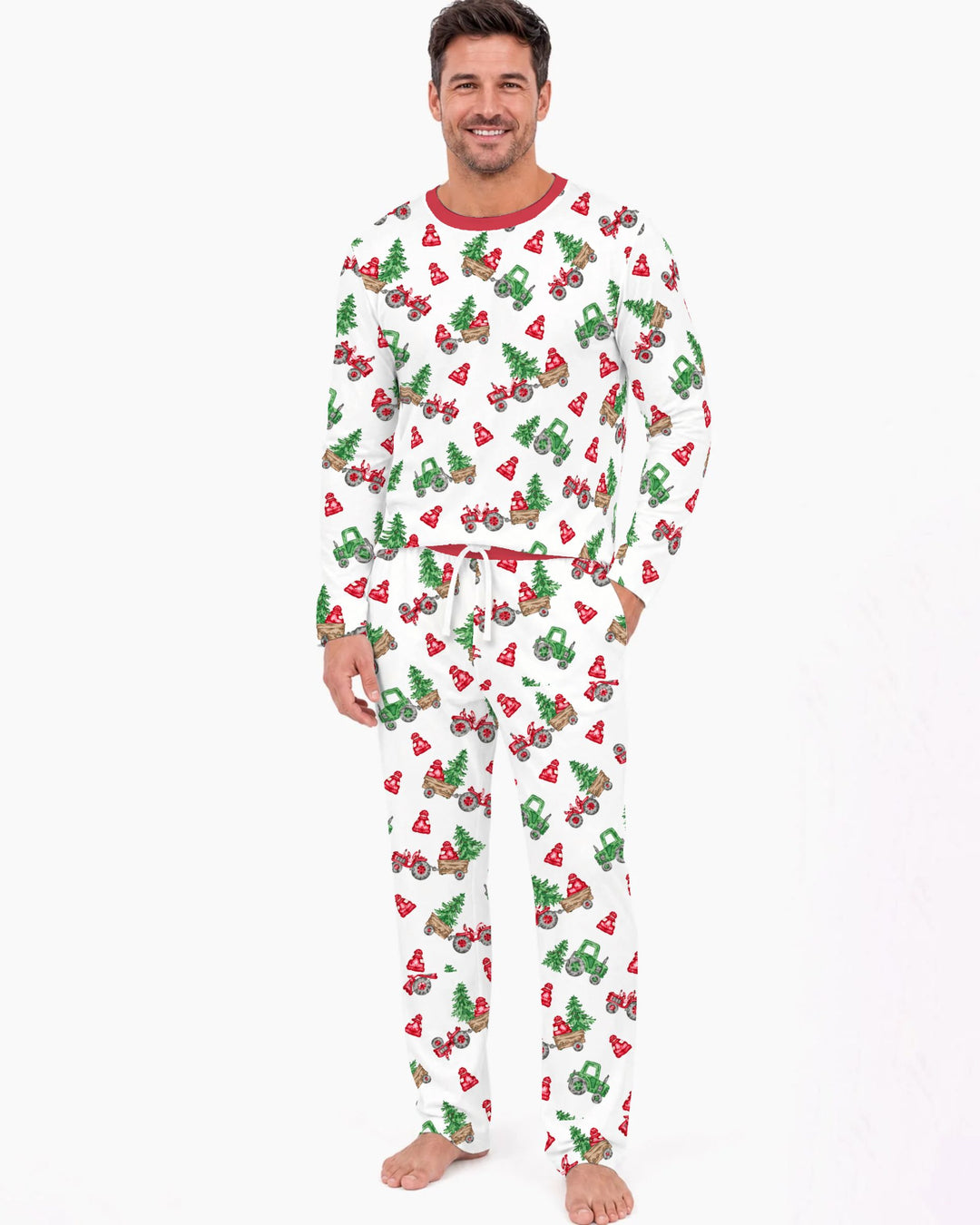 Christmas Tree Farm Tractor & Winter Hats Bamboo Men's Pajama Set