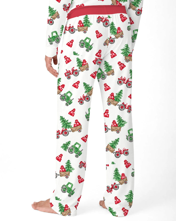 Christmas Tree Farm Tractor & Winter Hats Bamboo Men's Pajama Set