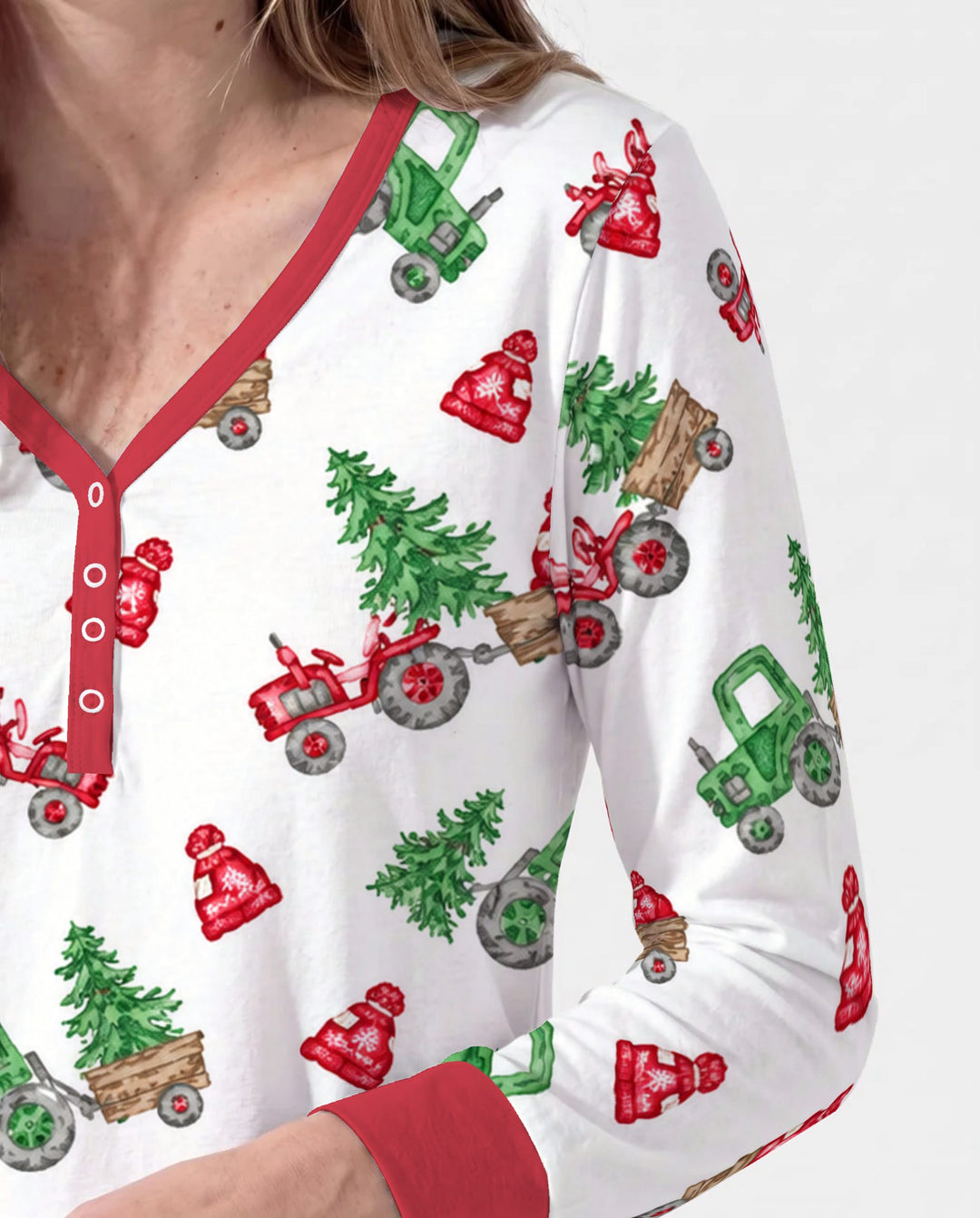 Christmas Tree Farm Tractor & Winter Hats Bamboo Women Pajama Set