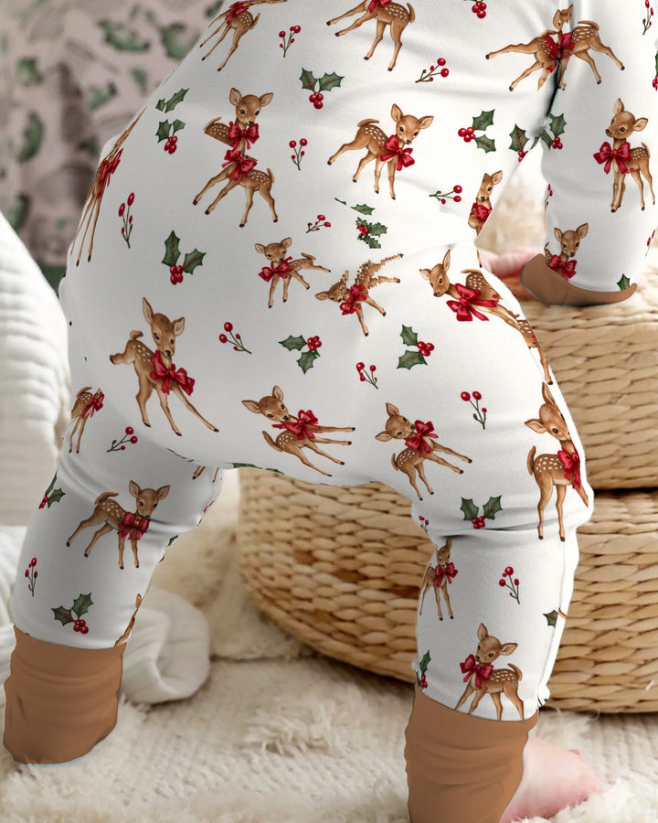 Vintage Christmas Fawn & Holly Bows Bamboo Convertible Zippy