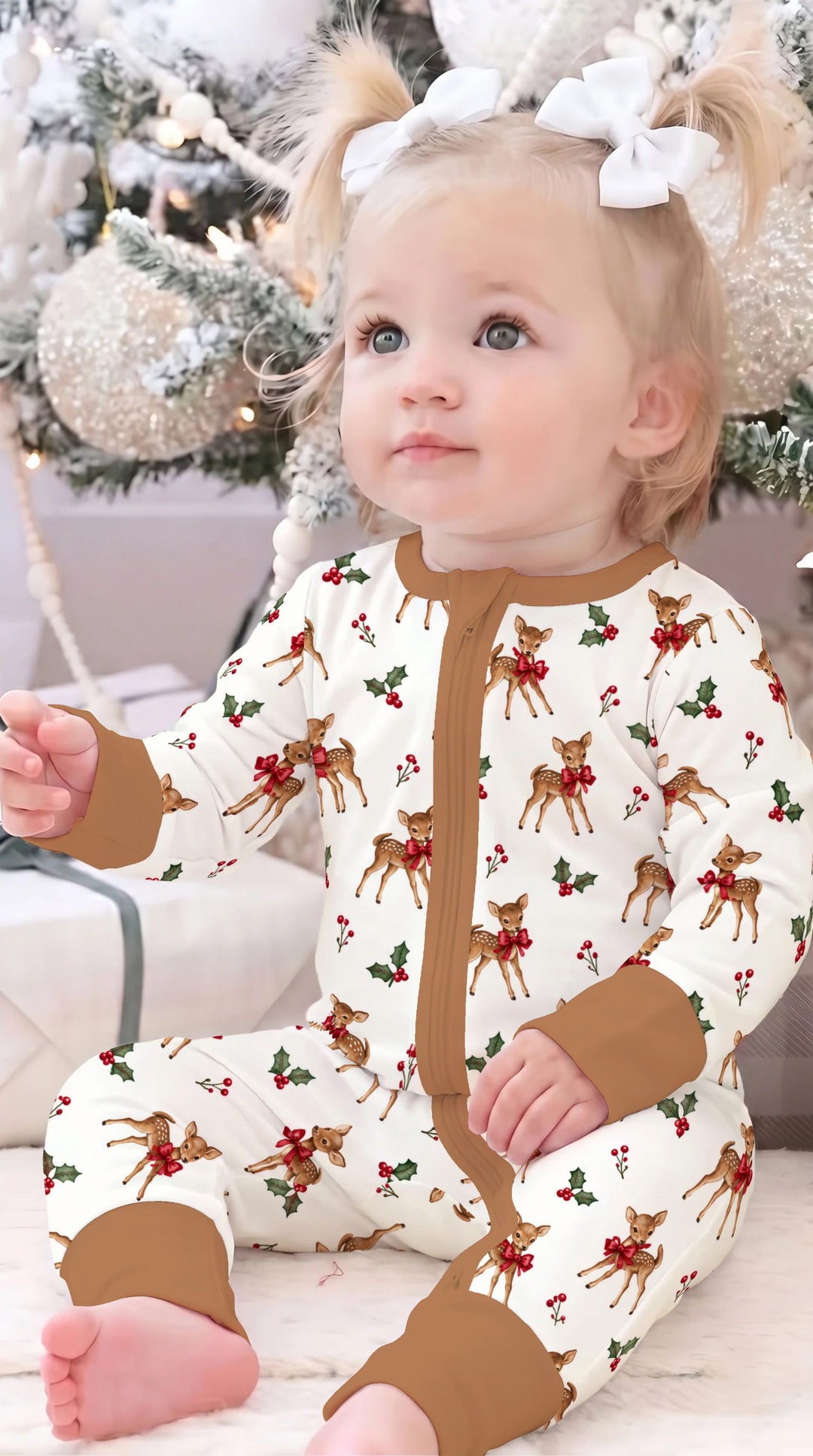 Vintage Christmas Fawn & Holly Bows Bamboo Convertible Zippy