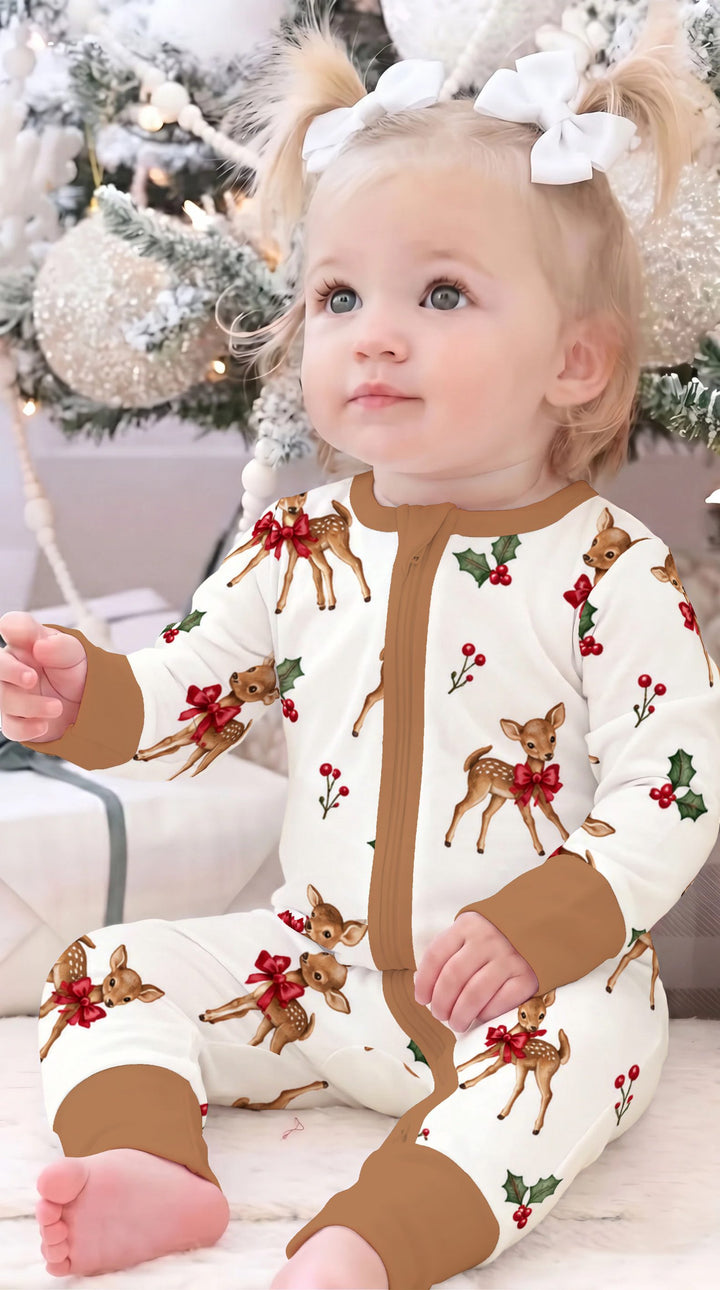 Vintage Christmas Fawn & Holly Bows Bamboo Convertible Zippy