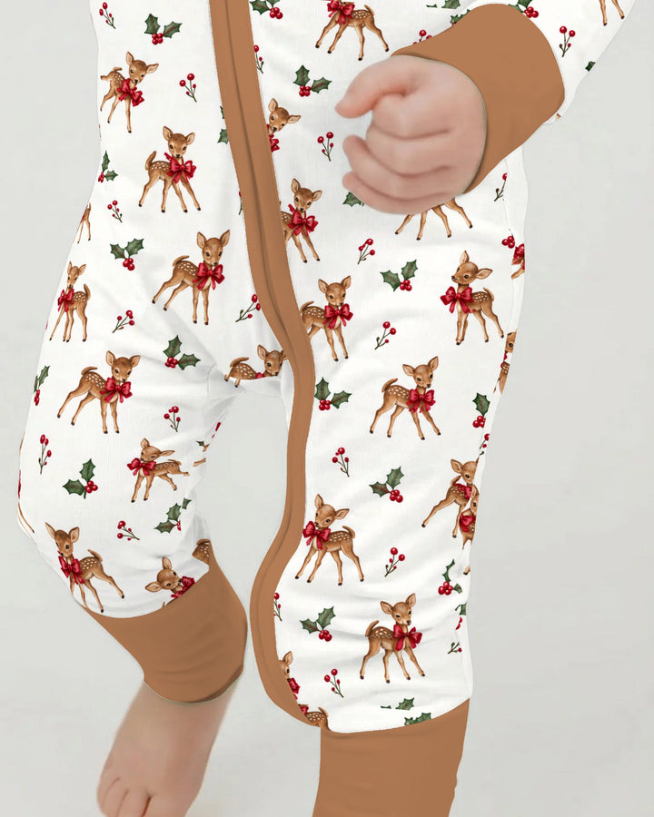 Vintage Christmas Fawn & Holly Bows Bamboo Convertible Zippy