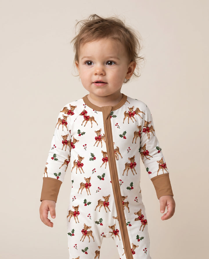 Vintage Christmas Fawn & Holly Bows Bamboo Convertible Zippy