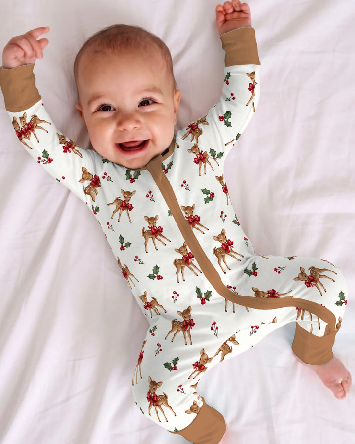 Vintage Christmas Fawn & Holly Bows Bamboo Convertible Zippy